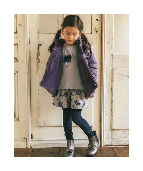 BeBe（ベベ）の「BeBe/【お揃い】千鳥チェックローズプリントキュロットパンツ(90~150cm)（その他パンツ・キッズ・レッド系その他/パープル系その他・140/150/120/130/100/110/90）」の6枚目の写真