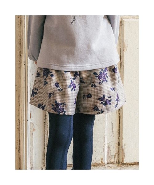 BeBe（ベベ）の「BeBe/【お揃い】千鳥チェックローズプリントキュロットパンツ(90~150cm)（その他パンツ・キッズ・レッド系その他/パープル系その他・140/150/120/130/100/110/90）」の7枚目の写真