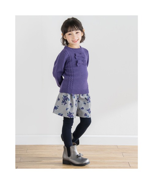 BeBe（ベベ）の「BeBe/【お揃い】千鳥チェックローズプリントキュロットパンツ(90~150cm)（その他パンツ・キッズ・レッド系その他/パープル系その他・140/150/120/130/100/110/90）」の8枚目の写真