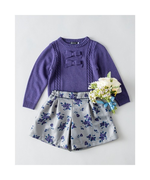 BeBe（ベベ）の「BeBe/【お揃い】千鳥チェックローズプリントキュロットパンツ(90~150cm)（その他パンツ・キッズ・レッド系その他/パープル系その他・140/150/120/130/100/110/90）」の10枚目の写真