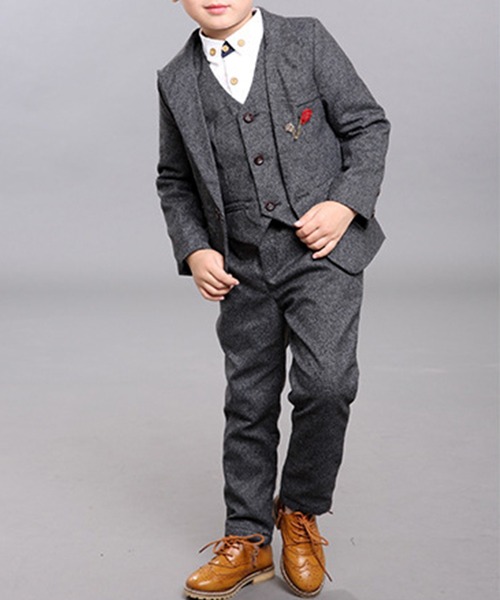 【セール】キッズ セットアップ長袖ジャケット+ベスト+シャツ+コサージュ+パンツ+ブローチ 6点セット（セットアップ）｜DAY CLOSET（デイ クローゼット）