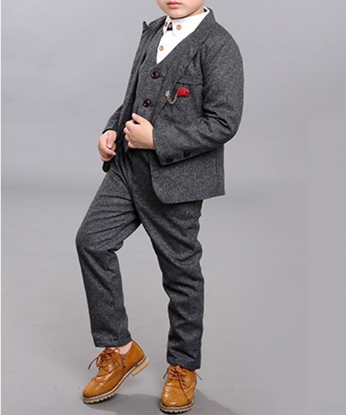 【セール】キッズ セットアップ長袖ジャケット+ベスト+シャツ+コサージュ+パンツ+ブローチ 6点セット（セットアップ）｜DAY CLOSET（デイ クローゼット）