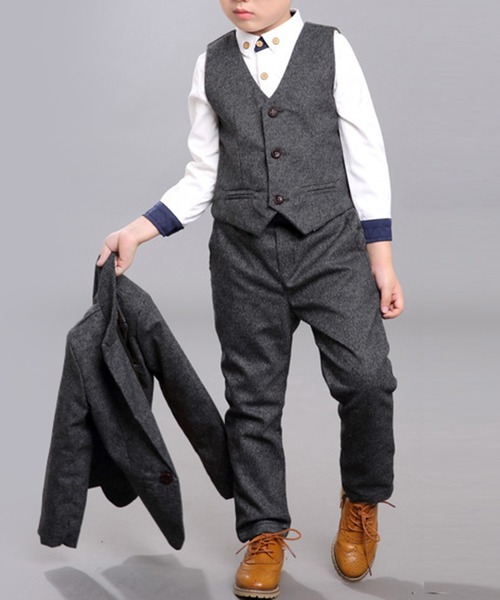 【セール】キッズ セットアップ長袖ジャケット+ベスト+シャツ+コサージュ+パンツ+ブローチ 6点セット（セットアップ）｜DAY CLOSET（デイ クローゼット）