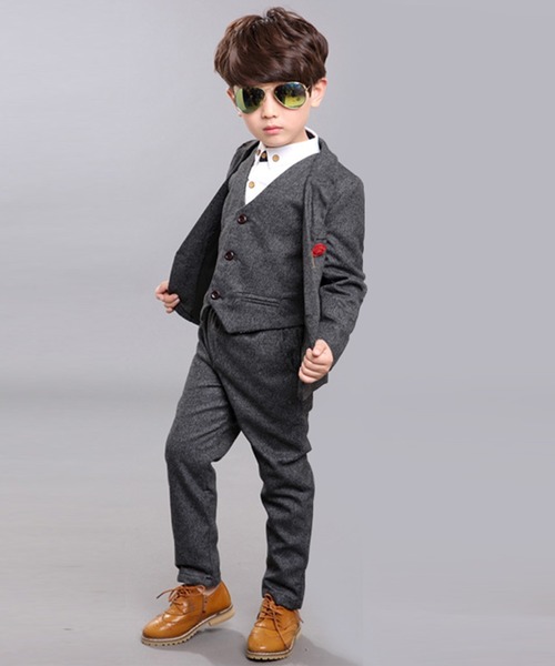 【セール】キッズ セットアップ長袖ジャケット+ベスト+シャツ+コサージュ+パンツ+ブローチ 6点セット（セットアップ）｜DAY CLOSET（デイ クローゼット）