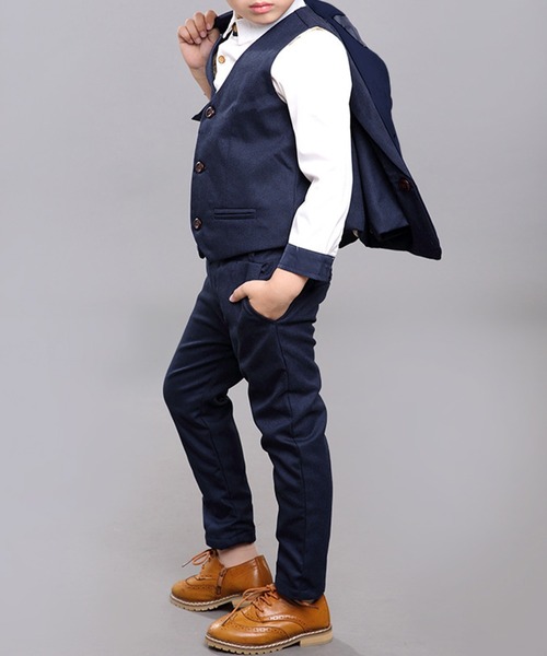 【セール】キッズ セットアップ長袖ジャケット+ベスト+シャツ+コサージュ+パンツ+ブローチ 6点セット（セットアップ）｜DAY CLOSET（デイ クローゼット）