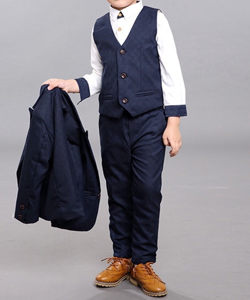 【セール】キッズ セットアップ長袖ジャケット+ベスト+シャツ+コサージュ+パンツ+ブローチ 6点セット（セットアップ）｜DAY CLOSET（デイ クローゼット）