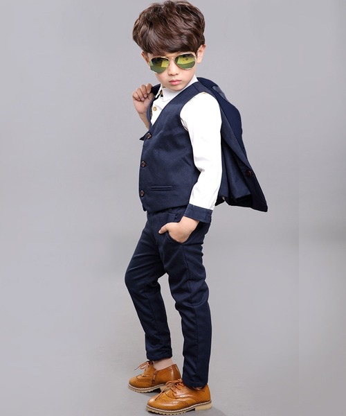 【セール】キッズ セットアップ長袖ジャケット+ベスト+シャツ+コサージュ+パンツ+ブローチ 6点セット（セットアップ）｜DAY CLOSET（デイ クローゼット）