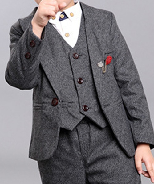 【セール】キッズ セットアップ長袖ジャケット+ベスト+シャツ+コサージュ+パンツ+ブローチ 6点セット（セットアップ）｜DAY CLOSET（デイ クローゼット）