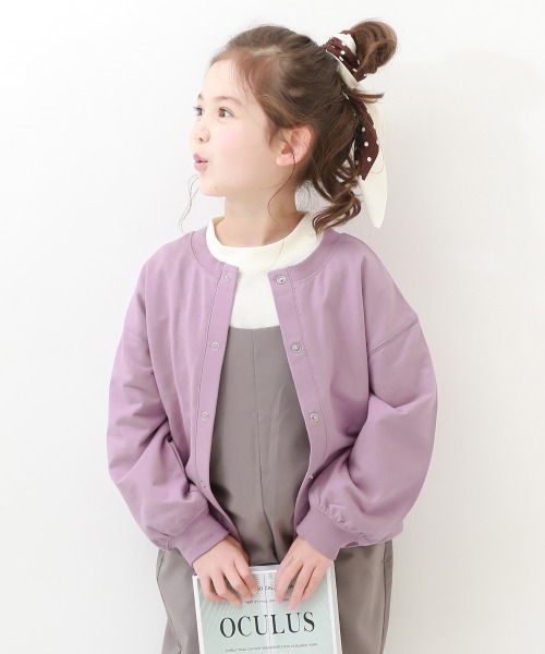 devirock（デビロック）の「綿100% ミニ裏毛  2WAY カラーカーディガン（カーディガン/ボレロ・キッズ・ピンク/グリーン/パープル系その他/ダークオレンジ/ブラック/ブルー系その他3/レッド系2/ライラック/ネイビー・120cm/110cm/130cm/150cm/160cm/140cm/100cm）」の5枚目の写真