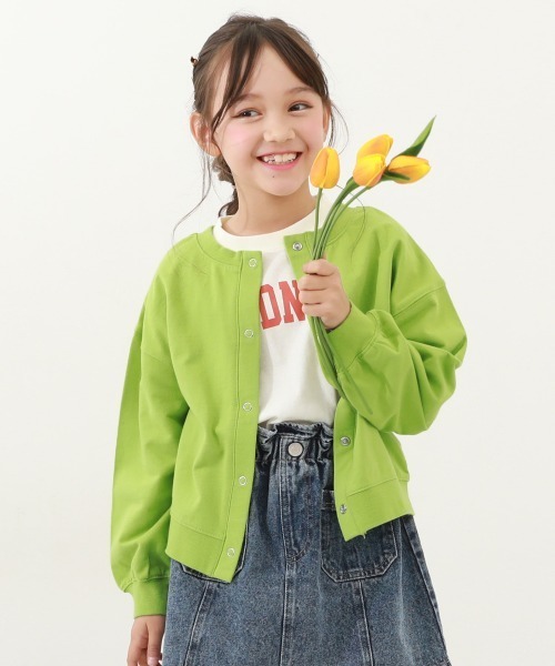 devirock（デビロック）の「綿100% ミニ裏毛  2WAY カラーカーディガン（カーディガン/ボレロ・キッズ・ピンク/グリーン/パープル系その他/ダークオレンジ/ブラック/ブルー系その他3/レッド系2/ライラック/ネイビー・120cm/110cm/130cm/150cm/160cm/140cm/100cm）」の2枚目の写真