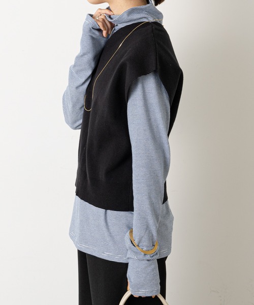 Omekashi（オメカシ）の「ワンショルニットベスト（ベスト・レディース・ブラック/ベージュ・FREE）」の6枚目の写真