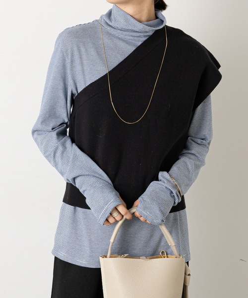 Omekashi（オメカシ）の「ワンショルニットベスト（ベスト・レディース・ブラック/ベージュ・FREE）」の7枚目の写真