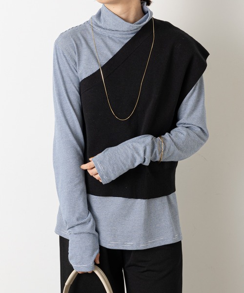 Omekashi（オメカシ）の「ワンショルニットベスト（ベスト・レディース・ブラック/ベージュ・FREE）」の8枚目の写真