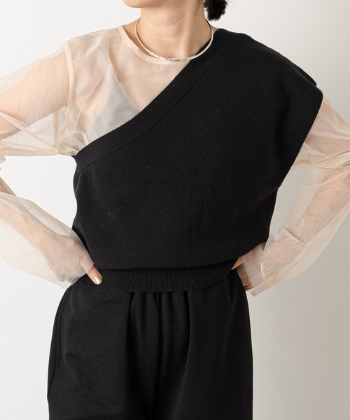 Omekashi（オメカシ）の「ワンショルニットベスト（ベスト・レディース・ブラック/ベージュ・FREE）」の17枚目の写真