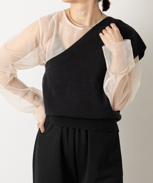 Omekashi（オメカシ）の「ワンショルニットベスト（ベスト・レディース・ブラック/ベージュ・FREE）」の19枚目の写真