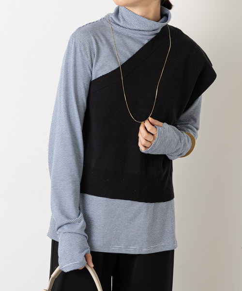 Omekashi（オメカシ）の「ワンショルニットベスト（ベスト・レディース・ブラック/ベージュ・FREE）」の4枚目の写真