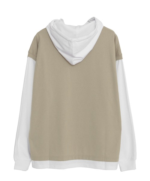 KANGOL（カンゴール）の「KANGOL/カンゴール オーバーサイズ レイヤード スリーブ Tシャツ パーカー 筆記体ロゴ 刺繍 無地 長袖 プルオーバー フーディー（パーカー・メンズ・グレイッシュベージュ/ミント/ブラック・M/L/S）」の4枚目の写真