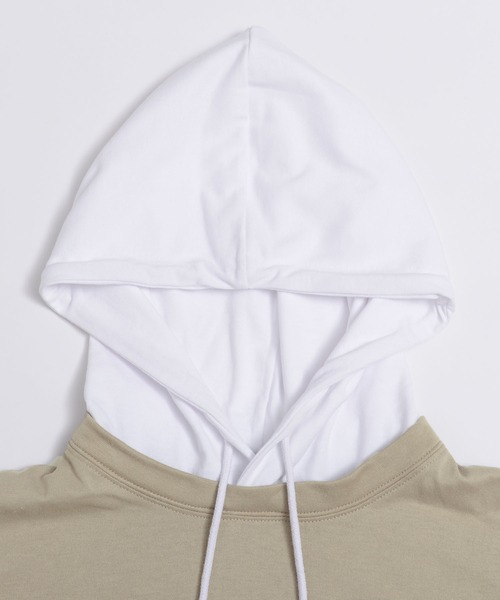 KANGOL（カンゴール）の「KANGOL/カンゴール オーバーサイズ レイヤード スリーブ Tシャツ パーカー 筆記体ロゴ 刺繍 無地 長袖 プルオーバー フーディー（パーカー・メンズ・グレイッシュベージュ/ミント/ブラック・M/L/S）」の5枚目の写真