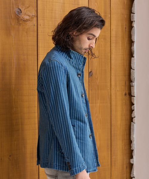 RATTLE TRAP（ラトルトラップ）の「10.25ozストレッチデニムブルゾン（デニムジャケット・メンズ・ネイビー/ベージュ/ブルー/ベージュ系/ストライプ・LL/L/M）」の9枚目の写真