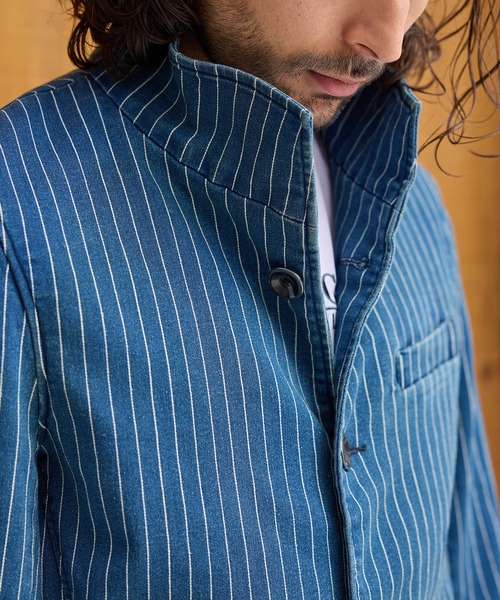 RATTLE TRAP（ラトルトラップ）の「10.25ozストレッチデニムブルゾン（デニムジャケット・メンズ・ネイビー/ベージュ/ブルー/ベージュ系/ストライプ・LL/L/M）」の11枚目の写真