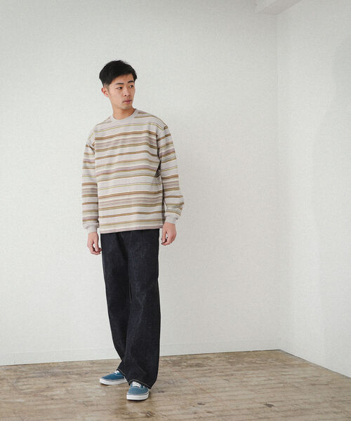 BEAMS（ビームス）の「BEAMS / マルチボーダー クルーネック Tシャツ（Tシャツ/カットソー・メンズ・サックスブルー/ワイン/ライトグレー・M/S/L/XL）」の4枚目の写真