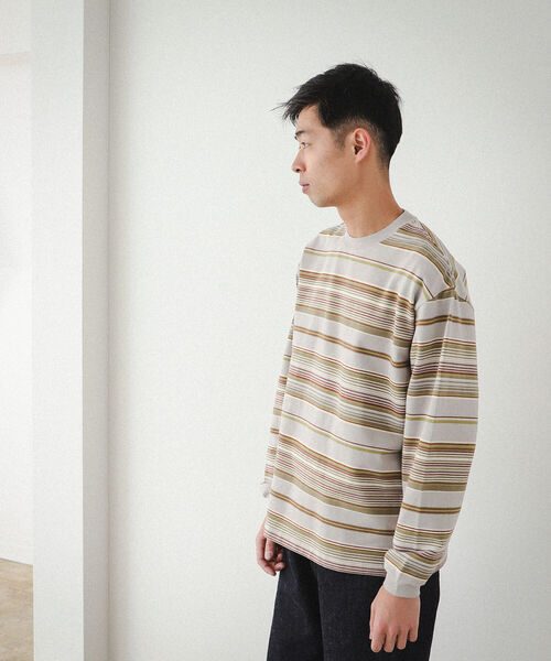 BEAMS（ビームス）の「BEAMS / マルチボーダー クルーネック Tシャツ（Tシャツ/カットソー・メンズ・サックスブルー/ワイン/ライトグレー・M/S/L/XL）」の5枚目の写真