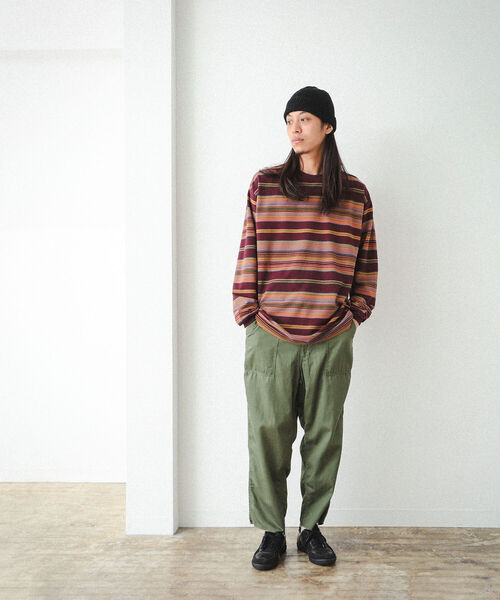 BEAMS（ビームス）の「BEAMS / マルチボーダー クルーネック Tシャツ（Tシャツ/カットソー・メンズ・サックスブルー/ワイン/ライトグレー・M/S/L/XL）」の6枚目の写真