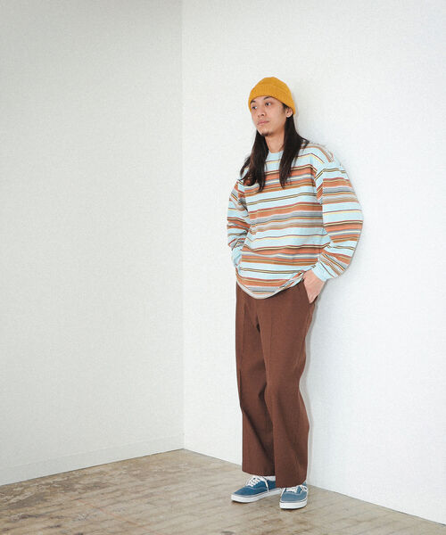 BEAMS（ビームス）の「BEAMS / マルチボーダー クルーネック Tシャツ（Tシャツ/カットソー・メンズ・サックスブルー/ワイン/ライトグレー・M/S/L/XL）」の8枚目の写真