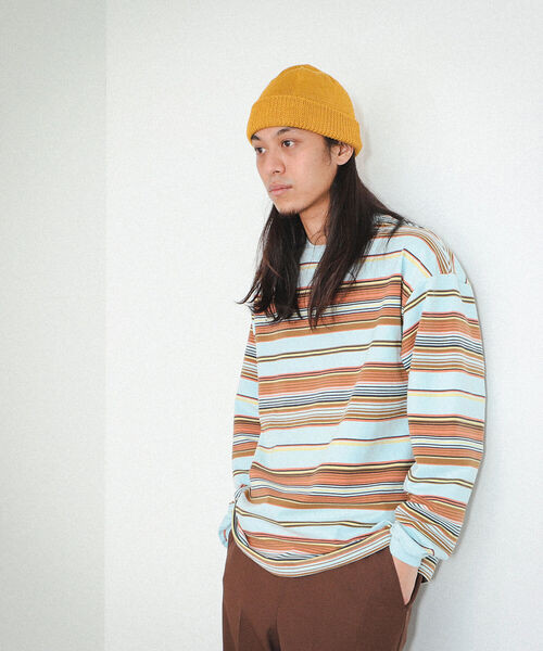 BEAMS（ビームス）の「BEAMS / マルチボーダー クルーネック Tシャツ（Tシャツ/カットソー・メンズ・サックスブルー/ワイン/ライトグレー・M/S/L/XL）」の9枚目の写真