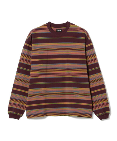 BEAMS（ビームス）の「BEAMS / マルチボーダー クルーネック Tシャツ（Tシャツ/カットソー・メンズ・サックスブルー/ワイン/ライトグレー・M/S/L/XL）」の13枚目の写真