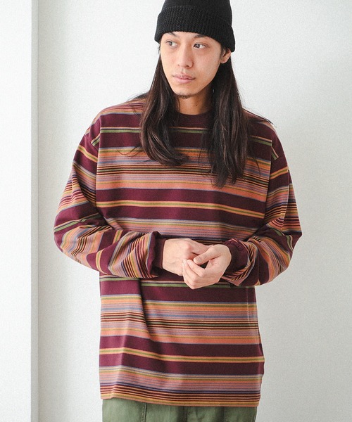 BEAMS（ビームス）の「BEAMS / マルチボーダー クルーネック Tシャツ（Tシャツ/カットソー・メンズ・サックスブルー/ワイン/ライトグレー・M/S/L/XL）」の3枚目の写真