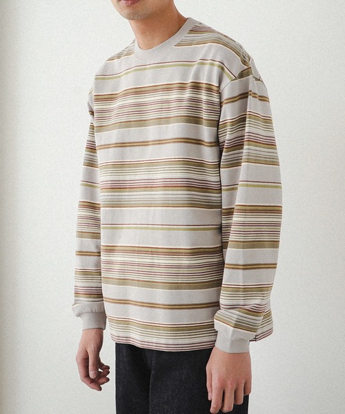 BEAMS（ビームス）の「BEAMS / マルチボーダー クルーネック Tシャツ（Tシャツ/カットソー・メンズ・サックスブルー/ワイン/ライトグレー・M/S/L/XL）」の2枚目の写真