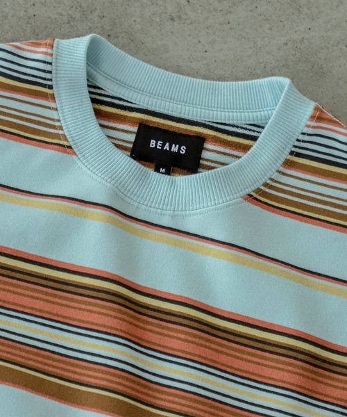 BEAMS（ビームス）の「BEAMS / マルチボーダー クルーネック Tシャツ（Tシャツ/カットソー・メンズ・サックスブルー/ワイン/ライトグレー・M/S/L/XL）」の16枚目の写真