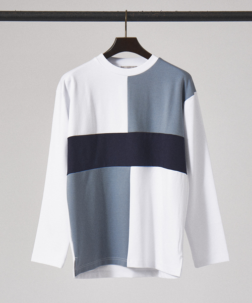 ABAHOUSE GRAY(アバハウスグレイ)の「【パネル切替】ポンチ 長袖 Tシャツ(Tシャツ/カットソー・メンズ・グレイッシュベージュ/ホワイト/ブラック・46/48)」の2枚目の写真