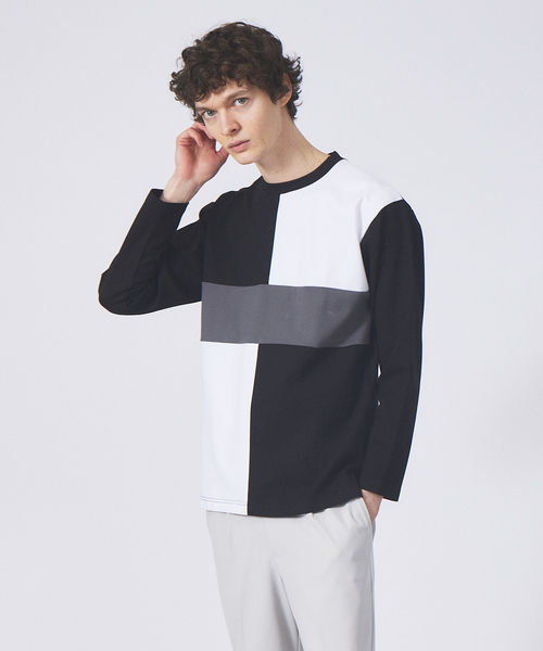 ABAHOUSE GRAY(アバハウスグレイ)の「【パネル切替】ポンチ 長袖 Tシャツ(Tシャツ/カットソー・メンズ・グレイッシュベージュ/ホワイト/ブラック・46/48)」の3枚目の写真