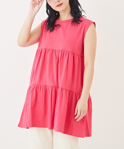 CUBE SUGAR(キューブシュガー)の「無地カットソーティアードプルオーバー(チュニック・レディース・ピンク/オレンジ/ブラック/イエロー/ホワイト・M)」の1枚目の写真