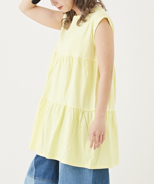 CUBE SUGAR(キューブシュガー)の「無地カットソーティアードプルオーバー(チュニック・レディース・ピンク/オレンジ/ブラック/イエロー/ホワイト・M)」の4枚目の写真