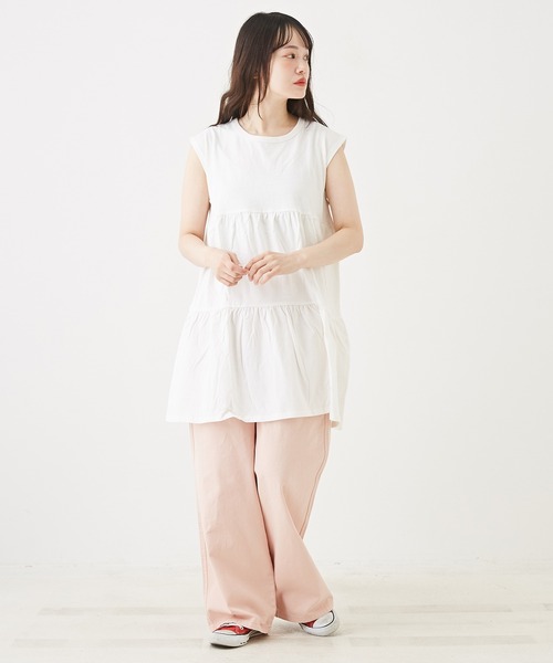 CUBE SUGAR(キューブシュガー)の「無地カットソーティアードプルオーバー(チュニック・レディース・ピンク/オレンジ/ブラック/イエロー/ホワイト・M)」の15枚目の写真