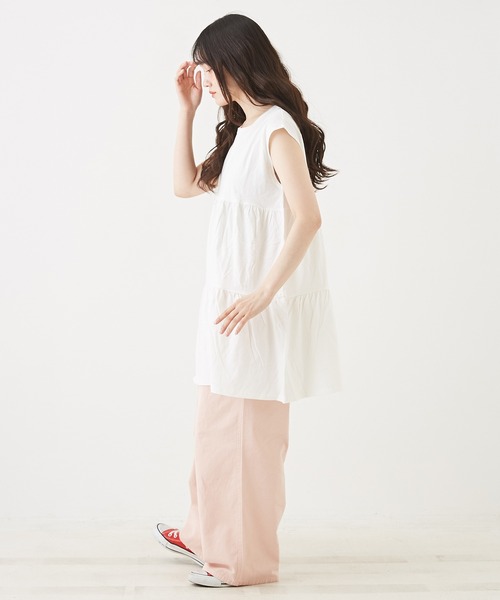 CUBE SUGAR(キューブシュガー)の「無地カットソーティアードプルオーバー(チュニック・レディース・ピンク/オレンジ/ブラック/イエロー/ホワイト・M)」の16枚目の写真