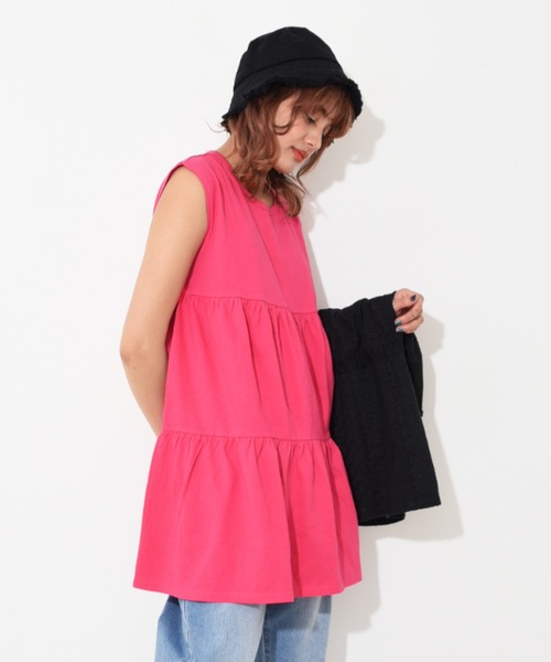 CUBE SUGAR(キューブシュガー)の「無地カットソーティアードプルオーバー(チュニック・レディース・ピンク/オレンジ/ブラック/イエロー/ホワイト・M)」の12枚目の写真