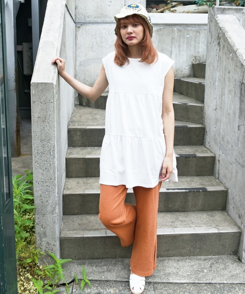 CUBE SUGAR(キューブシュガー)の「無地カットソーティアードプルオーバー(チュニック・レディース・ピンク/オレンジ/ブラック/イエロー/ホワイト・M)」の7枚目の写真