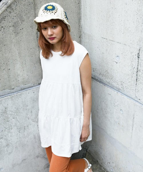 CUBE SUGAR(キューブシュガー)の「無地カットソーティアードプルオーバー(チュニック・レディース・ピンク/オレンジ/ブラック/イエロー/ホワイト・M)」の6枚目の写真