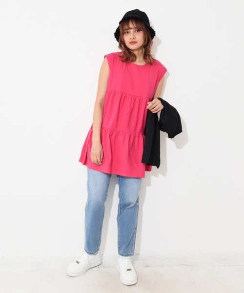 CUBE SUGAR(キューブシュガー)の「無地カットソーティアードプルオーバー(チュニック・レディース・ピンク/オレンジ/ブラック/イエロー/ホワイト・M)」の13枚目の写真