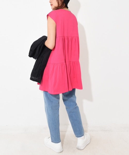 CUBE SUGAR(キューブシュガー)の「無地カットソーティアードプルオーバー(チュニック・レディース・ピンク/オレンジ/ブラック/イエロー/ホワイト・M)」の14枚目の写真