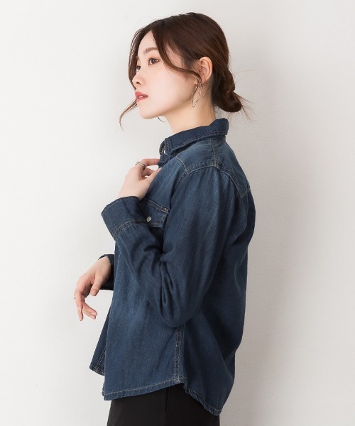atONE（アットワン）の「atONE ウエスタンデニムシャツ ライトデニム 長袖（シャツ/ブラウス・レディース・ブルー/ネイビー・LL/3L/L/M/4L）」の4枚目の写真