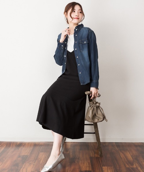 atONE（アットワン）の「atONE ウエスタンデニムシャツ ライトデニム 長袖（シャツ/ブラウス・レディース・ブルー/ネイビー・LL/3L/L/M/4L）」の6枚目の写真