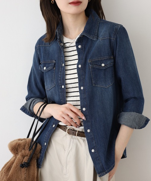 atONE（アットワン）の「atONE ウエスタンデニムシャツ ライトデニム 長袖（シャツ/ブラウス・レディース・ブルー/ネイビー・LL/3L/L/M/4L）」の18枚目の写真