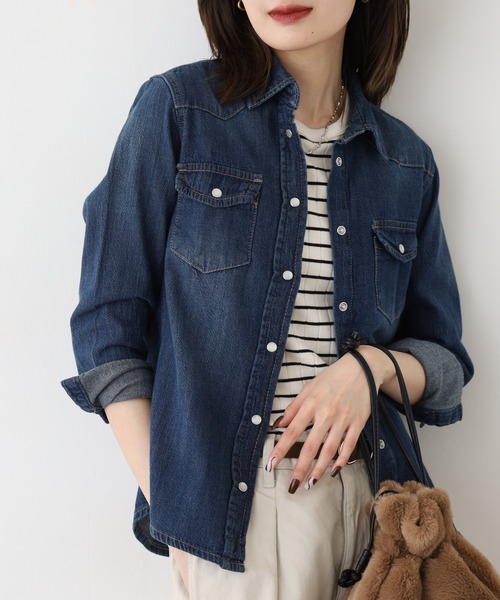 atONE（アットワン）の「atONE ウエスタンデニムシャツ ライトデニム 長袖（シャツ/ブラウス・レディース・ブルー/ネイビー・LL/3L/L/M/4L）」の20枚目の写真