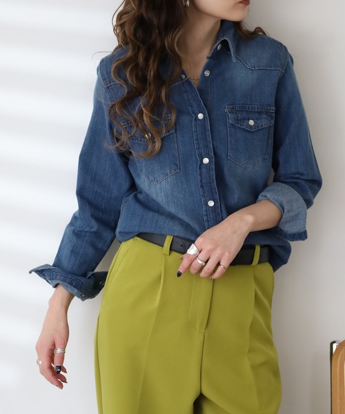 atONE（アットワン）の「atONE ウエスタンデニムシャツ ライトデニム 長袖（シャツ/ブラウス・レディース・ブルー/ネイビー・LL/3L/L/M/4L）」の22枚目の写真