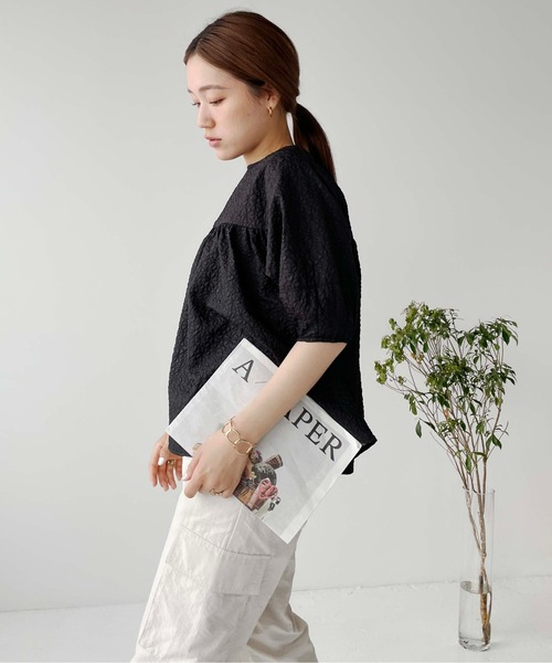 Meli rich（メリーリッチ）の「ジャガードペプラム5分袖ブラウス（シャツ/ブラウス・レディース・アイボリー/イエロー/ブラック・FREE）」の16枚目の写真